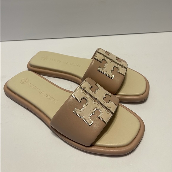 Tory Burch Double-T Padded Leather Slides 8.5 💗🤍 - Picture 2 of 12